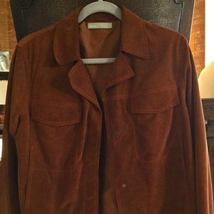 Vince Dark Tan Calf Suede Moto Jacket, Size Large